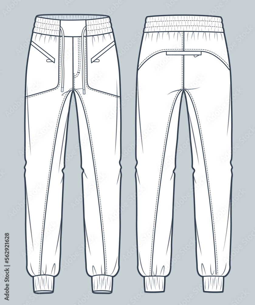Premium Vector | Men's long pant fashion flat sketch template and technical fashion  illustration jeans pant drawing