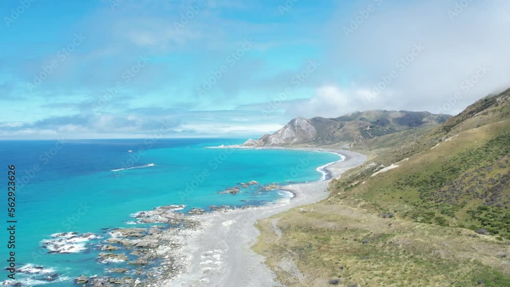 Drone flying backwards to reveal coastline. Drone flying backwards to reveal coastline.