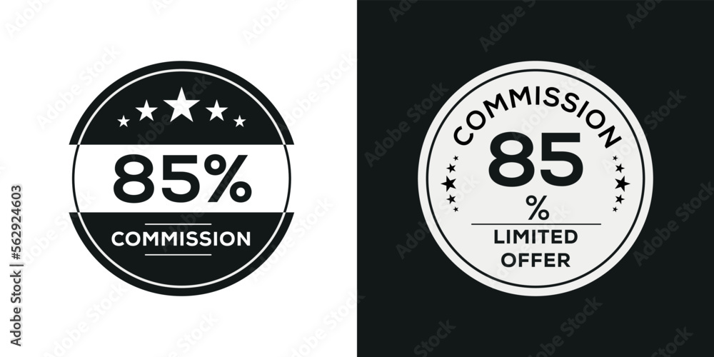 85% Commission limited offer, Vector label.