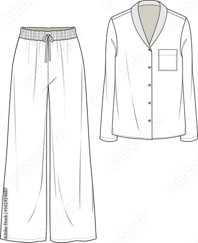 GIRLS AND WOMEN NIGHT WEAR PAJAMA SET TOP AND JOGGER FASHION FLAT DESIGN VECTOR