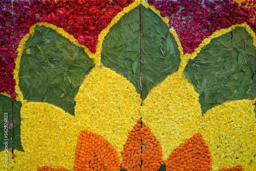 Decoration of red yellow flower  in indian wedding. shallow depth of field, or blur.