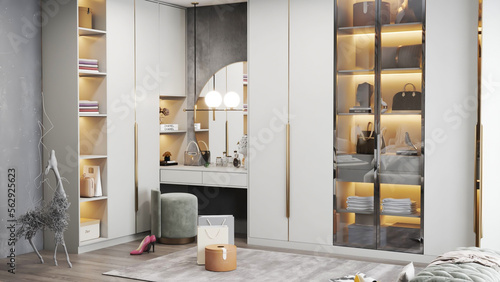 Fotografiet 3d rendering modern luxury dressing room interior