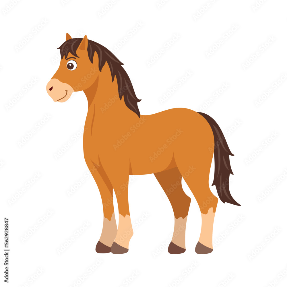 Cute cartoon happy horse animal vector illustration