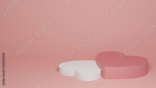 Pink heart podium for product presentation, copy space. 3d rendering. Valentine concept.