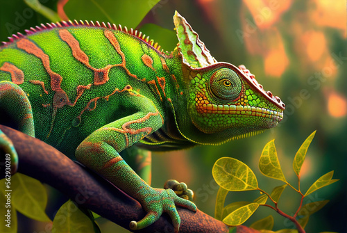 Chameleon lizard on a branch  generative ai