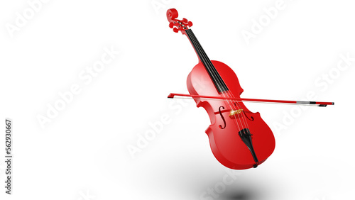 Red classic violin on white plate under spot lighting background. 3D sketch design and illustration. 3D high quality rendering. PNG file format.