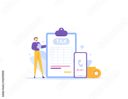 tax consultancy. tax staff. Pay and report taxes. Make plans and calculate the amount of tax to be paid. work and profession. illustration concept design. graphic elements