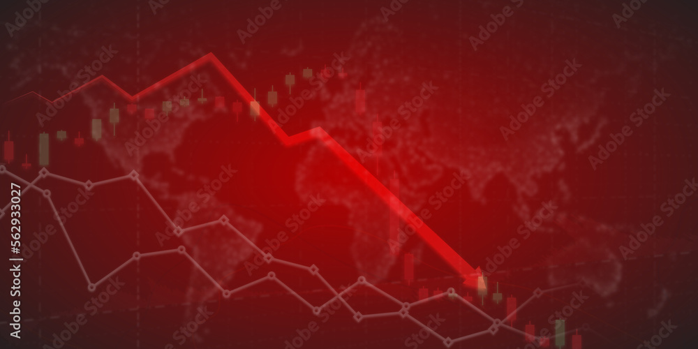 Obraz premium Finance economic stock market down. Global Stock market chart panic sell concept. Extreme bearish stage. Usable for background, banner, cover, and header.