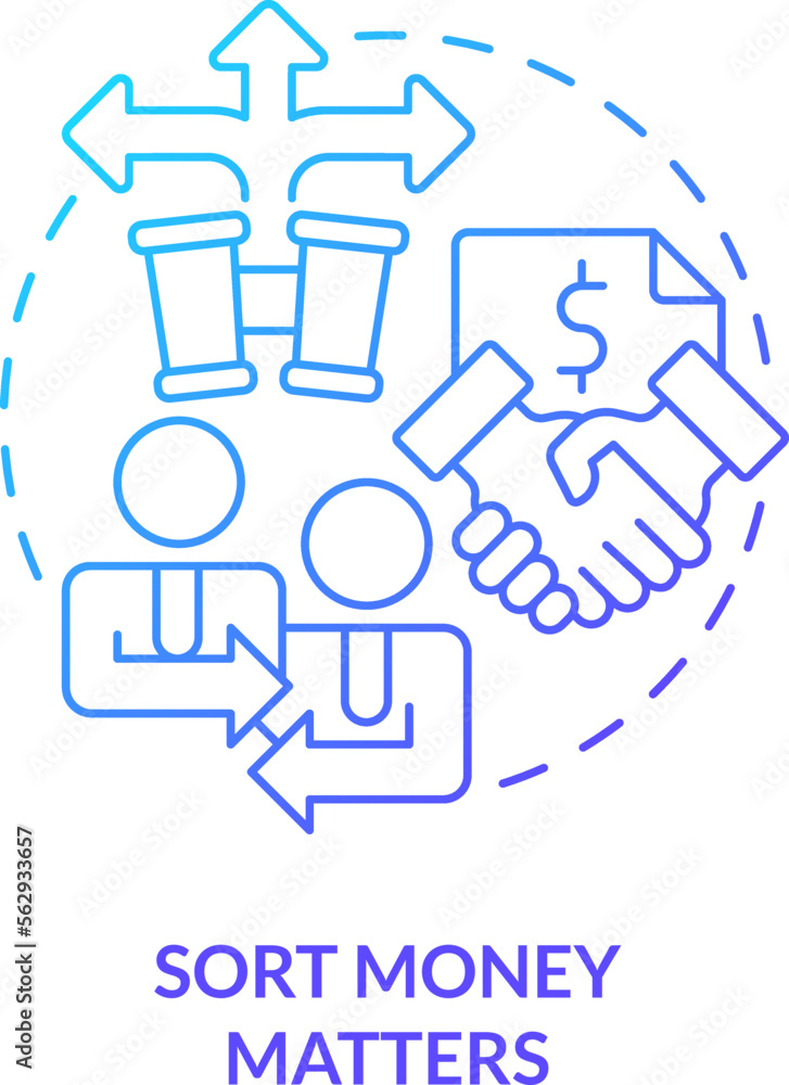 Sort money matters blue gradient concept icon. Order in financial operations. Investing preparation abstract idea thin line illustration. Isolated outline drawing. Myriad Pro-Bold font used Sort money matters blue gradient concept icon. Order in financial operations. Investing preparation abstract idea thin line illustration. Isolated outline drawing. Myriad Pro-Bold font used