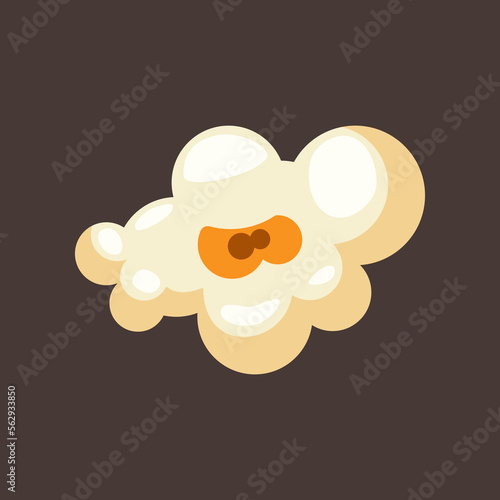 Popcorn piece illustration. Salty or sweet snack from corn or souffle for watching movies isolated on brown background. Food, cinema concept