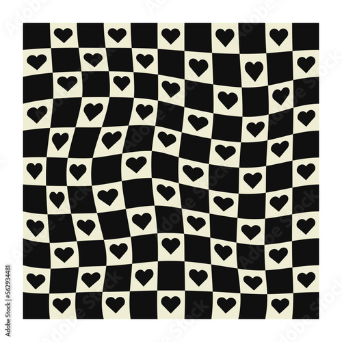 Retro distorted checkered background black and white pattern