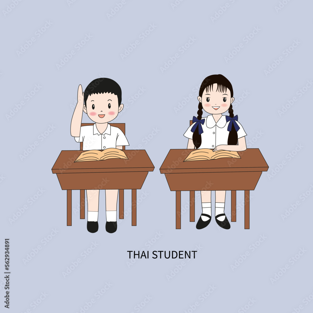 Thai school boy and girl, vector Illustration Thai school boy and girl, vector Illustration