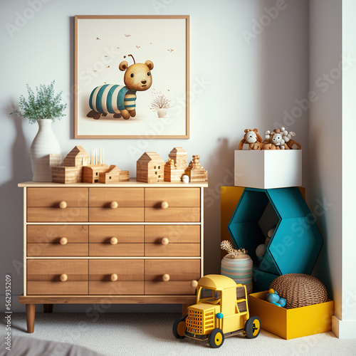 children's room in bee style, honeycomb, generative AI 