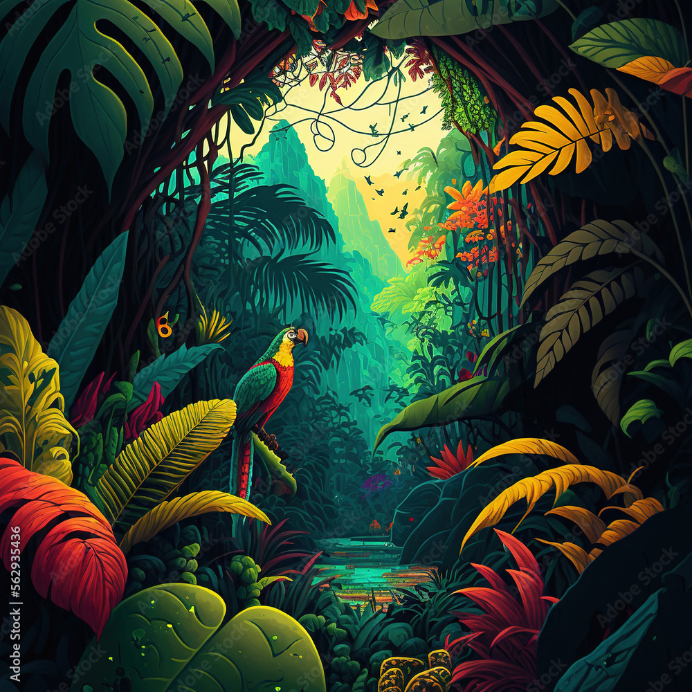background in jungle colors, generative AI  - obrazy, fototapety, plakaty 