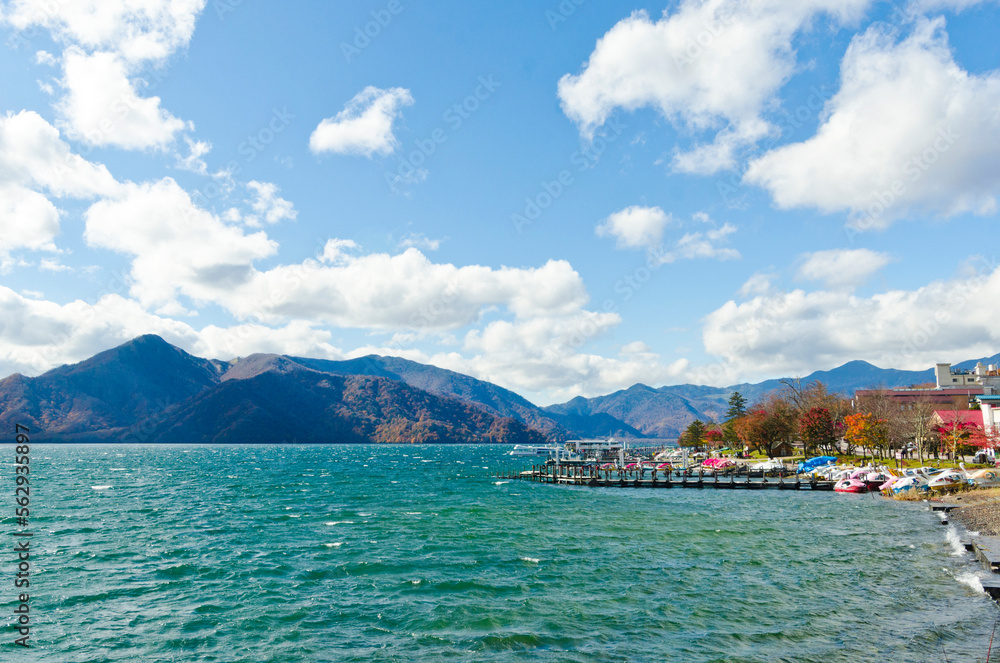 Lake Chuzenji and  Mt. Nantai in Autumn.