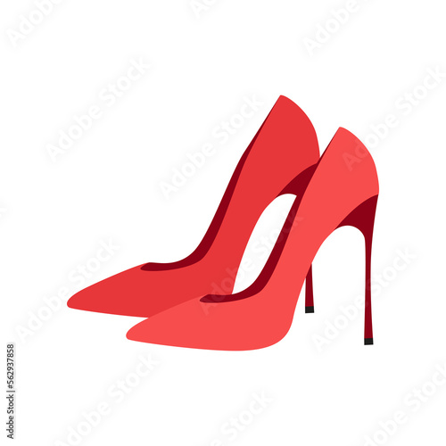 Red high heels cartoon illustration. Red high heels, women shoes. Trip to Paris, landmark, food, France concept
