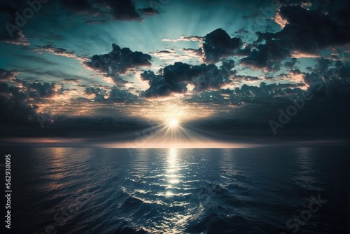 sunrise over the water, generative ai composite