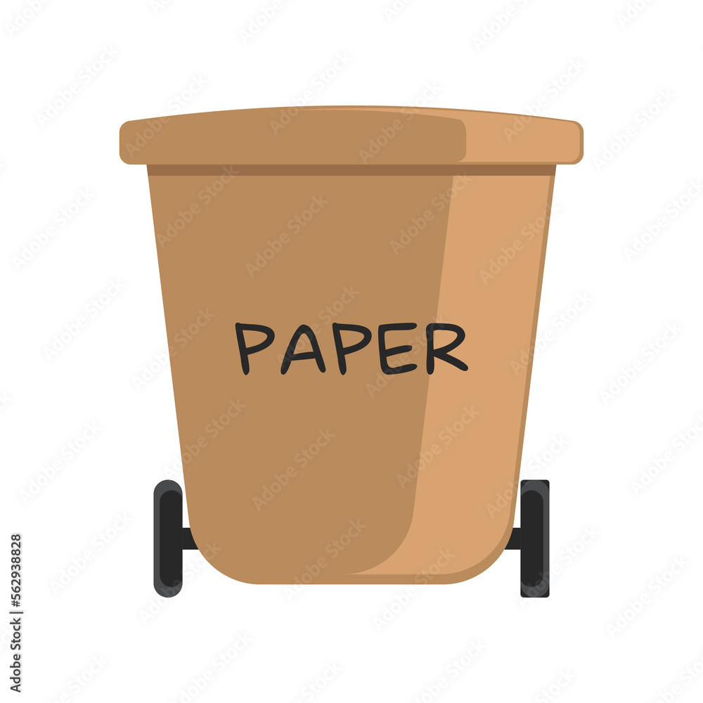 Recycle and reusable brown trash bin cartoon illustration. Brown trash