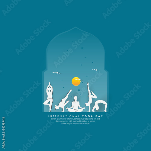 21 June- international yoga day, woman in yoga body posture. Vector