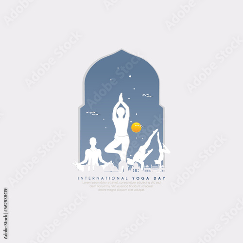 21 June- international yoga day, woman in yoga body posture. Vector