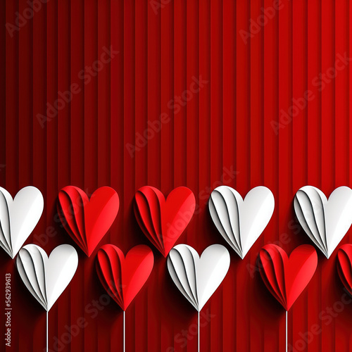 white and red 3d hearts on red background, generative AI