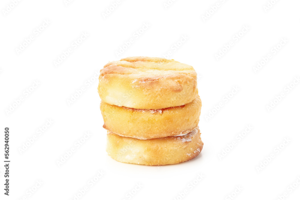 Concept of tasty sweet food, cheese pancakes, isolated on white background Concept of tasty sweet food, cheese pancakes, isolated on white background
