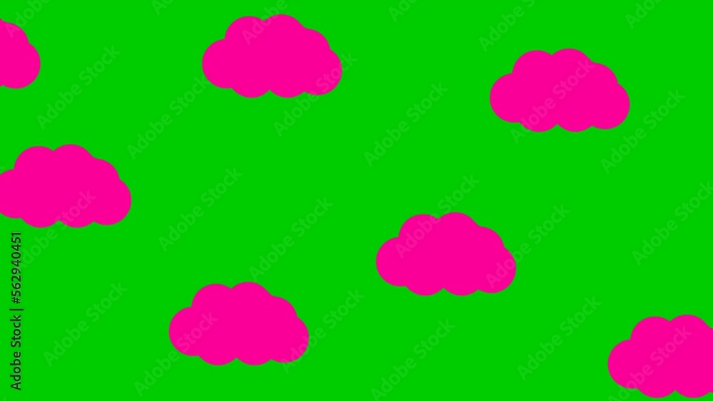 Animated magenta clouds fly from left to right. Looped video. Natural background. Vector illustration isolated on green background. Animated magenta clouds fly from left to right. Looped video. Natural background. Vector illustration isolated on green background.