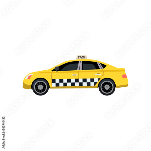 Taxi car side view illustration. Taxi cab side view, yellow car isolated on white background. Traveling, transportation concept