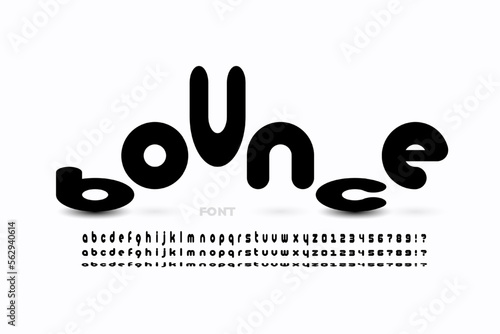 Jumping letters style font design, alphabet letters and numbers vector illustration