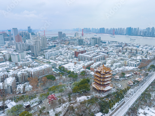 Wuhan Yellow Crane Tower Park Winter Snow Scenery photo