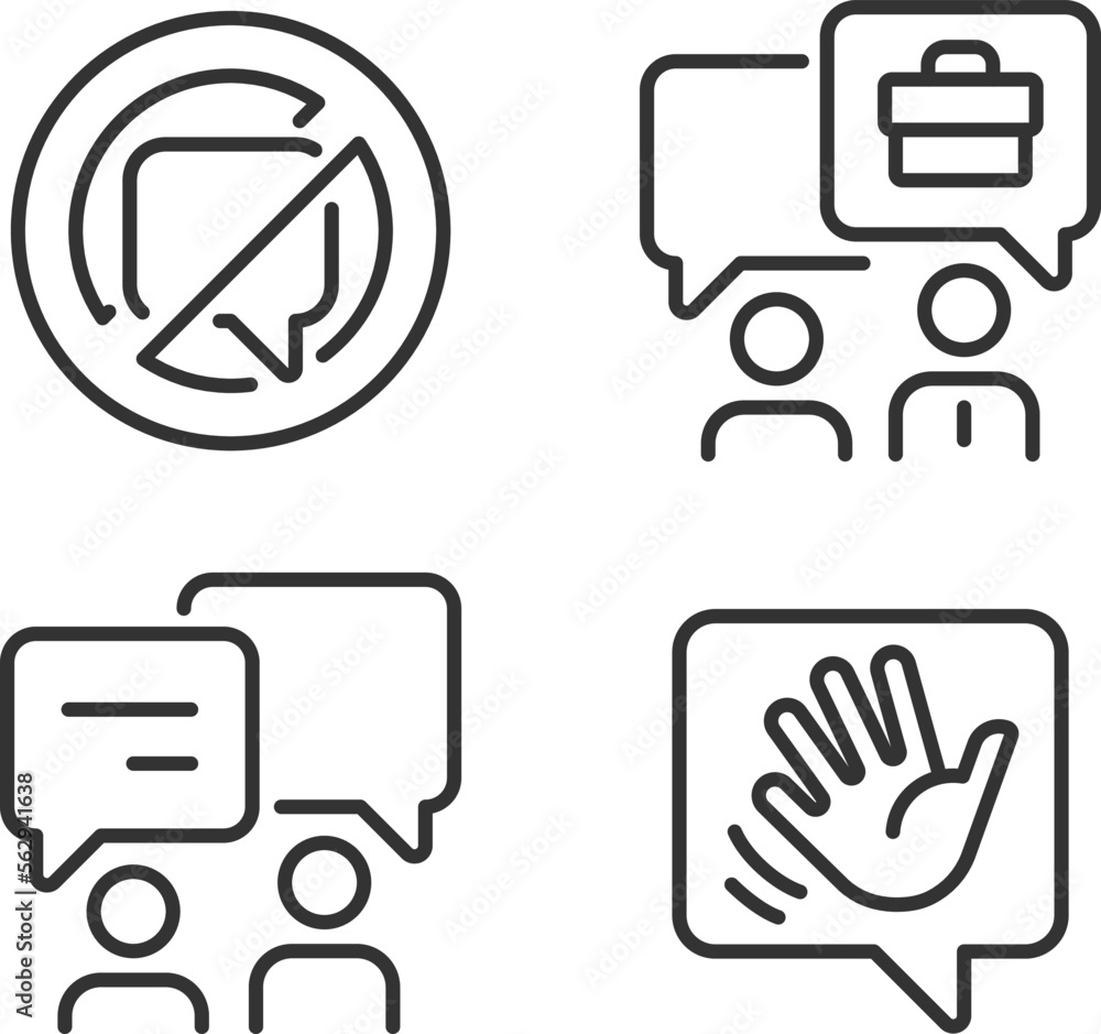 Speech balloons for dialogues pixel perfect linear icons set. Rules of effective communication. Message ban. Customizable thin line symbols. Isolated vector outline illustrations. Editable stroke Speech balloons for dialogues pixel perfect linear icons set. Rules of effective communication. Message ban. Customizable thin line symbols. Isolated vector outline illustrations. Editable stroke