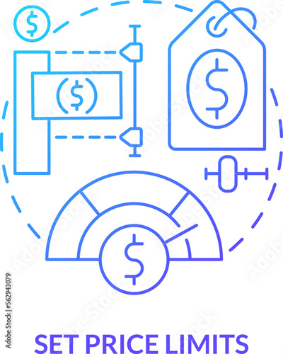 Set price limit blue gradient concept icon. Adjust buy and sell process. Online investing rule abstract idea thin line illustration. Isolated outline drawing. Myriad Pro-Bold font used