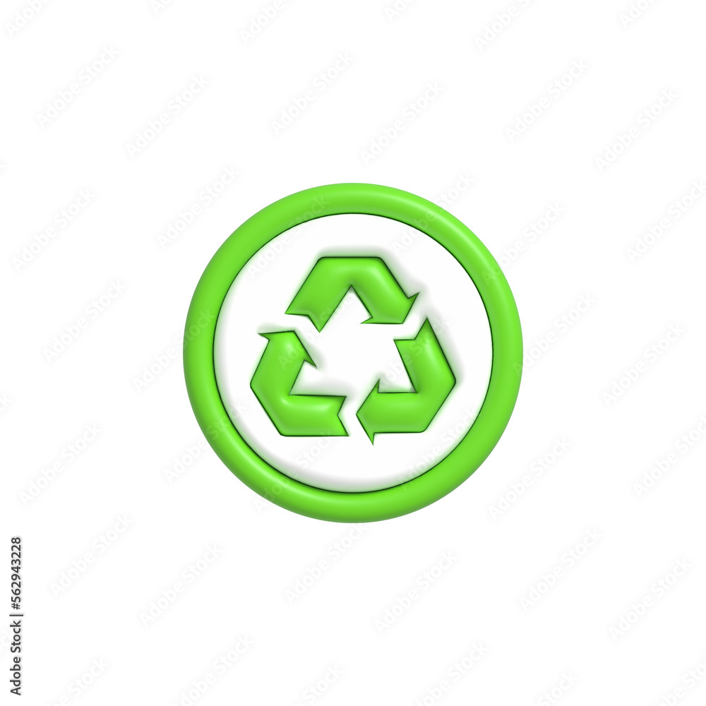 Cute 3D Recycle icon, Green recycle arrow symbol 3D rendering Cute 3D Recycle icon, Green recycle arrow symbol 3D rendering