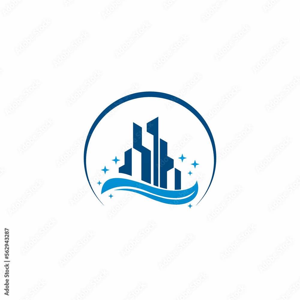Real Estate Logo Circle design vector template Linear style. House on Water wave Logotype concept icon