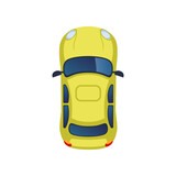 Top view of city yellow car for scheme vector illustration. Aerial view of car, street or park element for cityscape plan or map. Landscape design, architecture concept