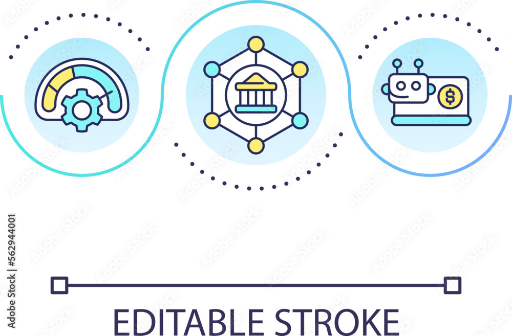 Automated banking system loop concept icon. Financial management. Computer program. Improve performance abstract idea thin line illustration. Isolated outline drawing. Editable stroke. Arial font used