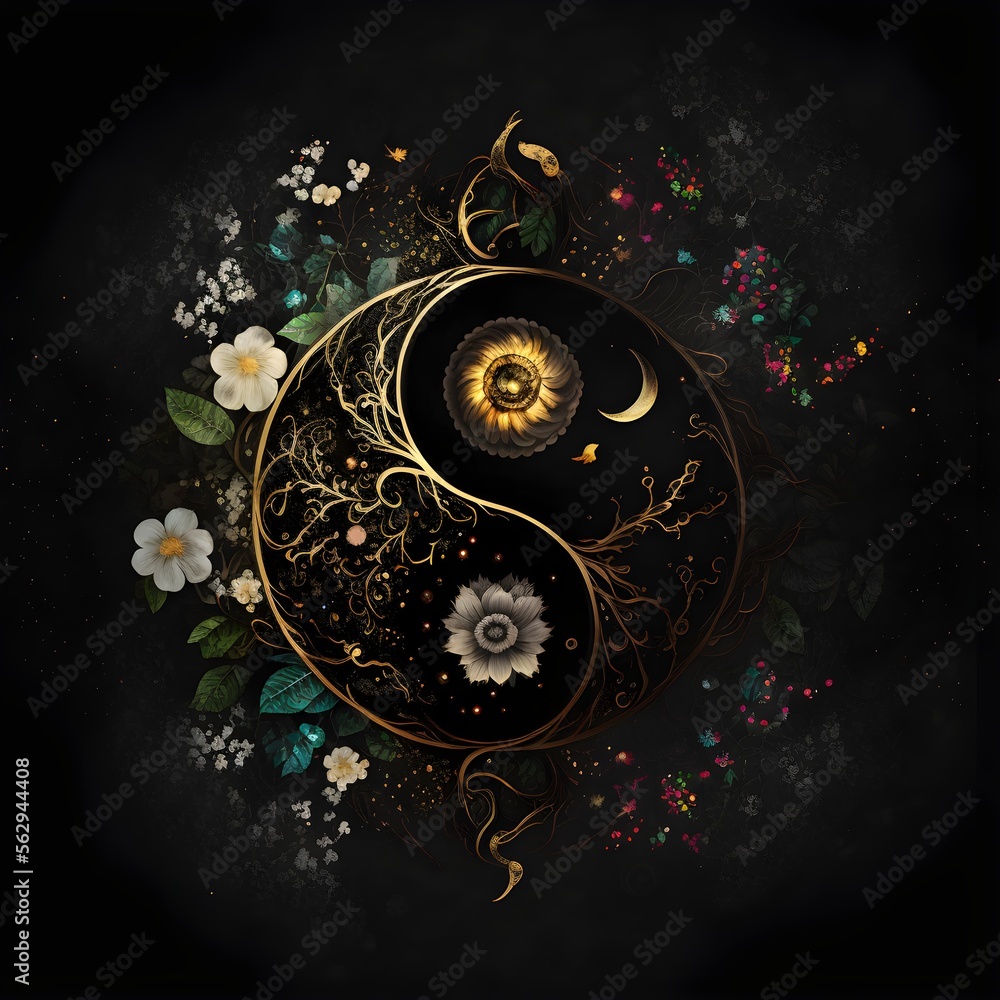 Pixar style mystical Yin Yang, symmetrical, sacred geometry, dark ...