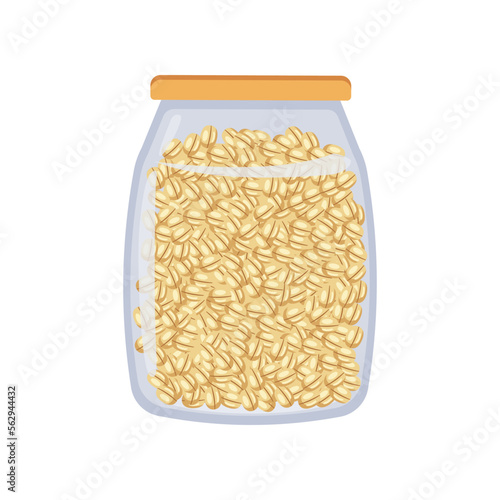 Jar of oats for breakfast cartoon illustration. Jar of granola. Food, grain, healthy lifestyle, nourishment concept