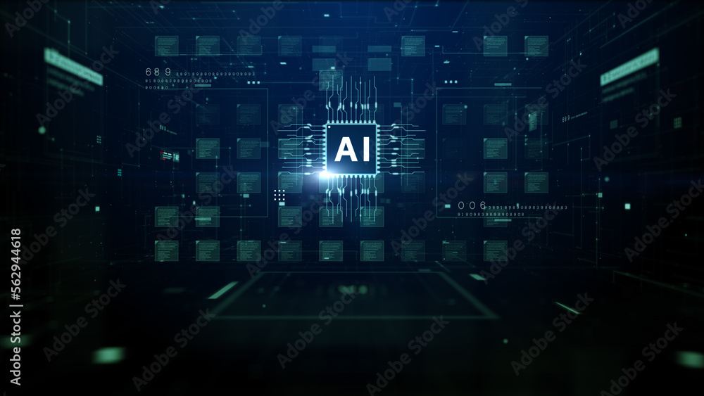 Obraz premium Technology Digital Data Network Abstract Background, Artificial Intelligence AI On Circuit Board, Future Technology Concept Visualization, Big Data Transmission Connection, 3d rendering