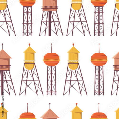Water towers vector cartoon seamless pattern background for wallpaper, wrapping, packing, and backdrop.
