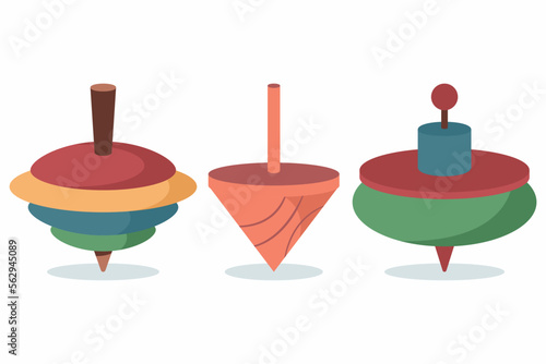 Top spinning toys for kids vector cartoon set isolated on a white background.