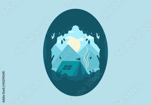 Colorful Flat illustration of outdoor camping