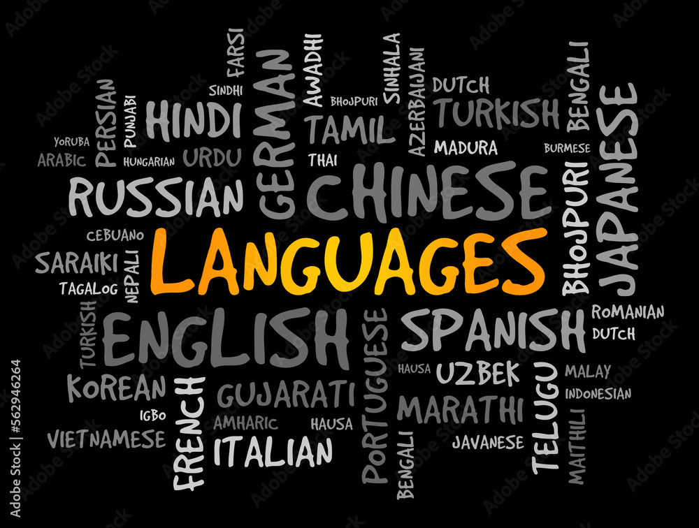 Different Languages of the world, word cloud text concept background Different Languages of the world, word cloud text concept background