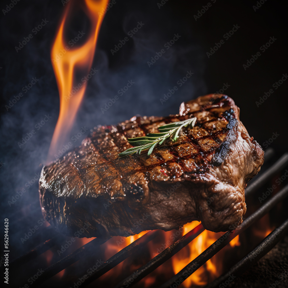 grilled steak, generative AI   - obrazy, fototapety, plakaty 