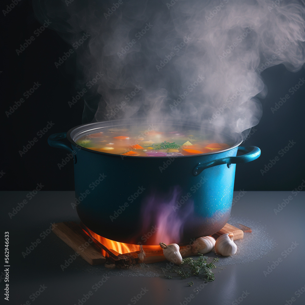 soup cooked on low heat, generative AI  - obrazy, fototapety, plakaty 