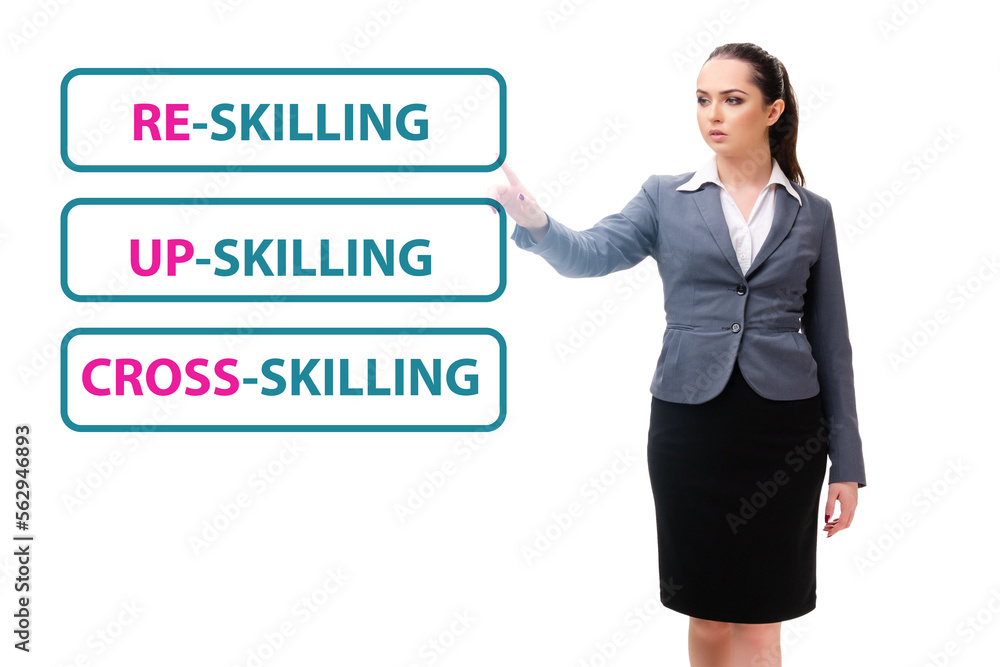 Re-skilling and upskilling in learning concept Re-skilling and upskilling in learning concept