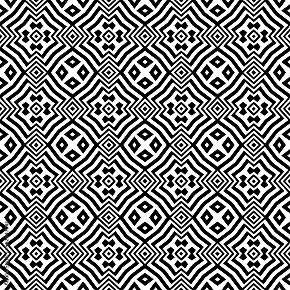Vector pattern in geometric ornamental style. Black and white color.Seamless pattern.