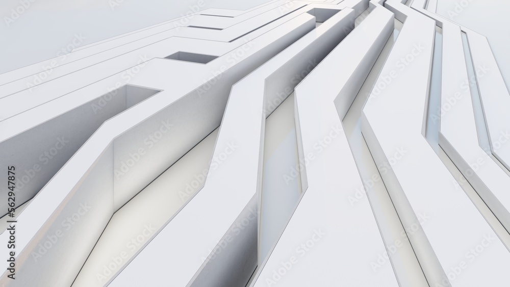 Fototapeta premium Architecture white background building geometric shape 3d render
