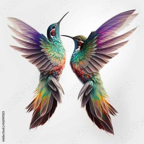 colorful hummingbirds on a white background, generative AI 