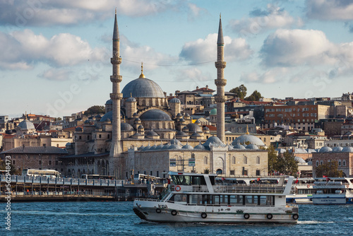 Istanbul. Beautiful view of Eminonu area in Fatih area on the Golden Horn with Suleymaniye Mosque on a cloudy day